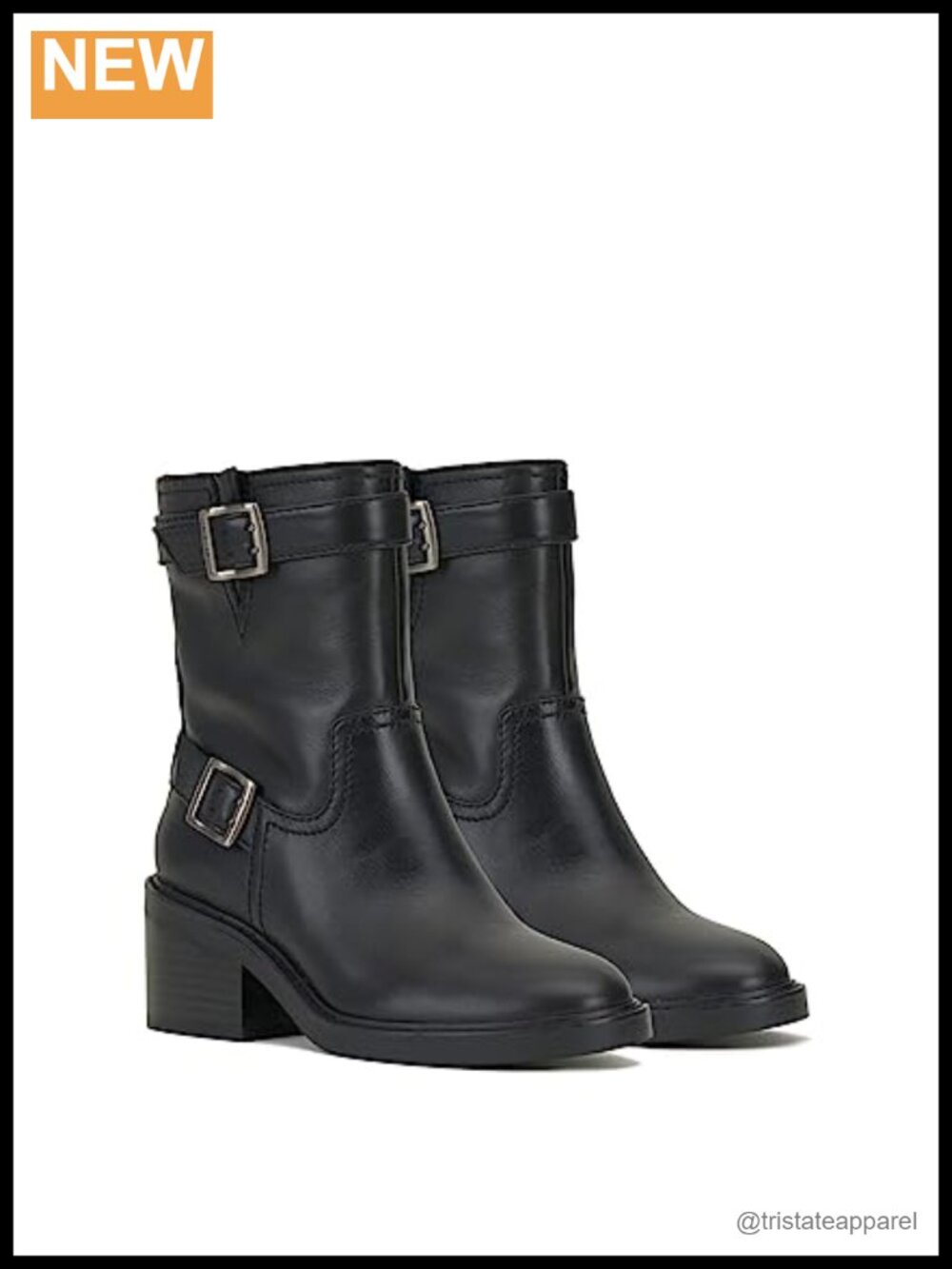 Women's Leather Ankle Booties with Buckle and Zip Closure